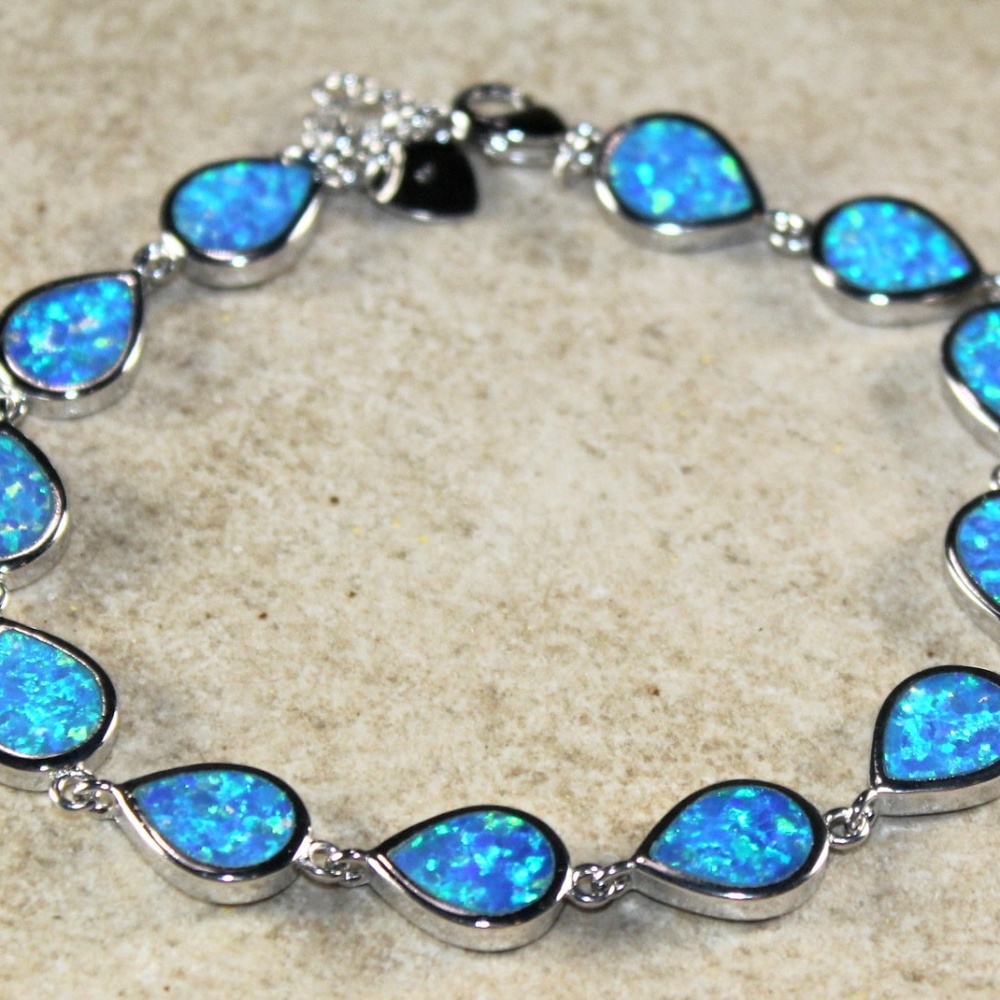 Blue Fire Opal Teardrop Bracelet